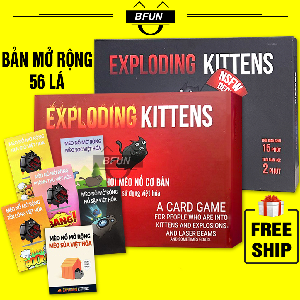 Bài Mèo Nổ Full 6 Bản Mở Rộng Việt Hóa - Combo Mèo Nổ Tiếng Việt Đủ Phiên  Bản Giấy Cứng Boardgame Exploding Kittens BFUN 