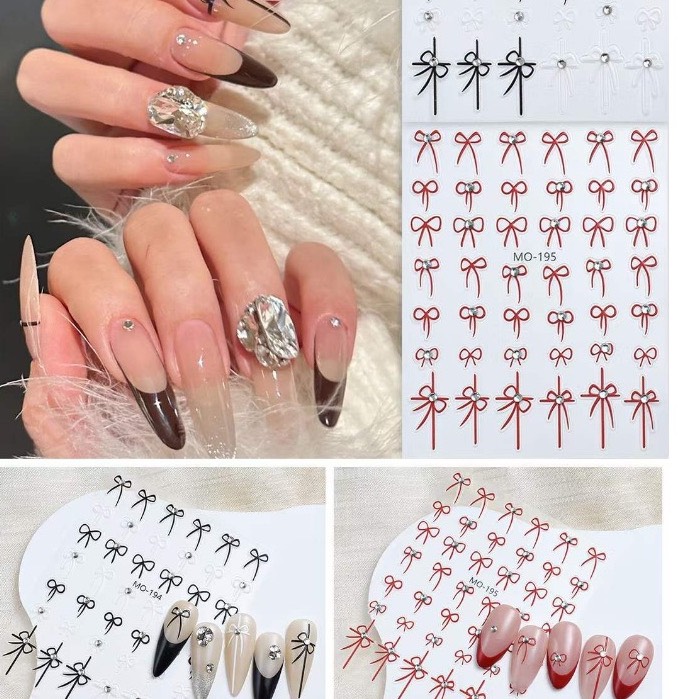 Sticker lụa 5D đính đá hình nơ trang trí nail siêu xinh