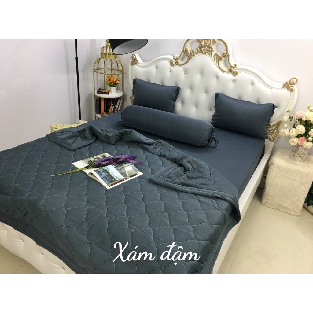 Bộ Chăn Ga Gối 5 Món Thun Lạnh Hàn Quốc (Kèm mền)
