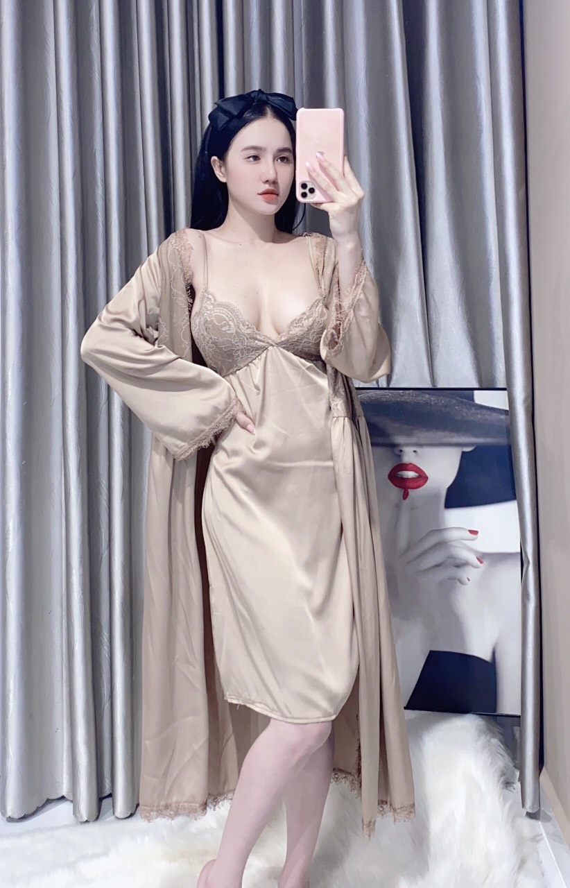 Đầm ngủ 2 dây lụa tơ tằm cao cấp - giá sỉ - freeship