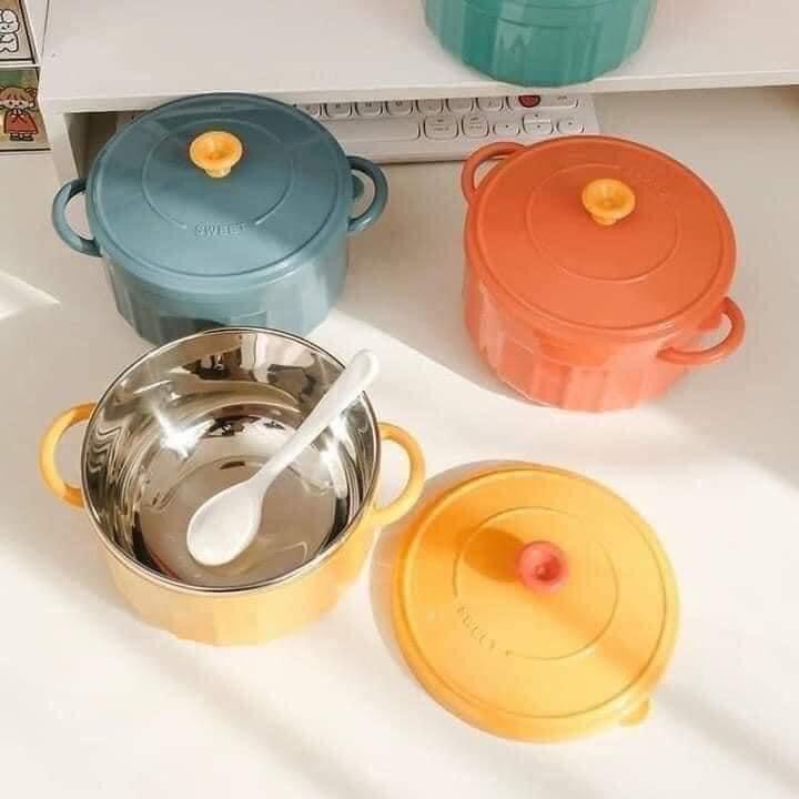 Nồi ăn mì/ Bát úp mì inox có nắp kèm muỗng