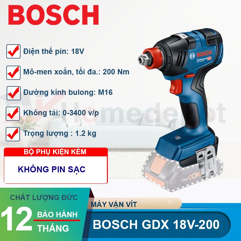Máy vặn vít dùng pin Bosch GDX 18V-200 (Không kèm pin sạc)