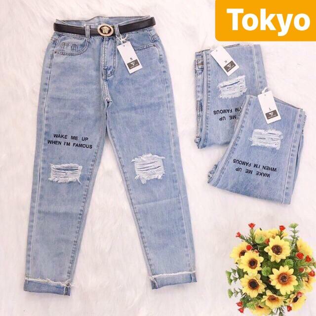 QUẦN JEAN BAGGY NỮ CHẤT BÒ XANH IN CHỮ LƯNG CAO NÂNG MÔNG CONAN SHINICHI DB-3051 CAO CẤP - TOKYO FASHION