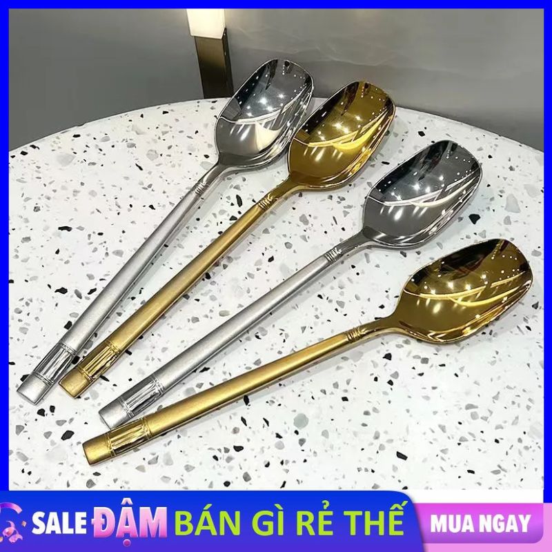 Hộp 6 thìa inox cán dài 21cm cao cấp sang trọng / muỗng ăn cơm , thìa cà phê , thìa ăn cháo , thìa inox