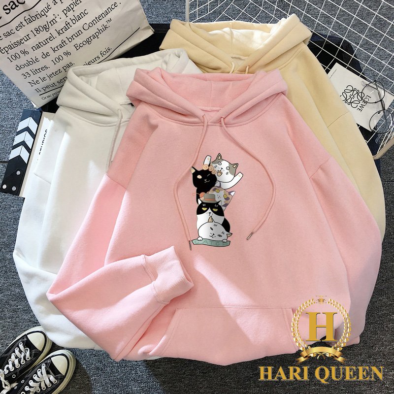 Áo hoodie 5 mèo in dọc HARI1020