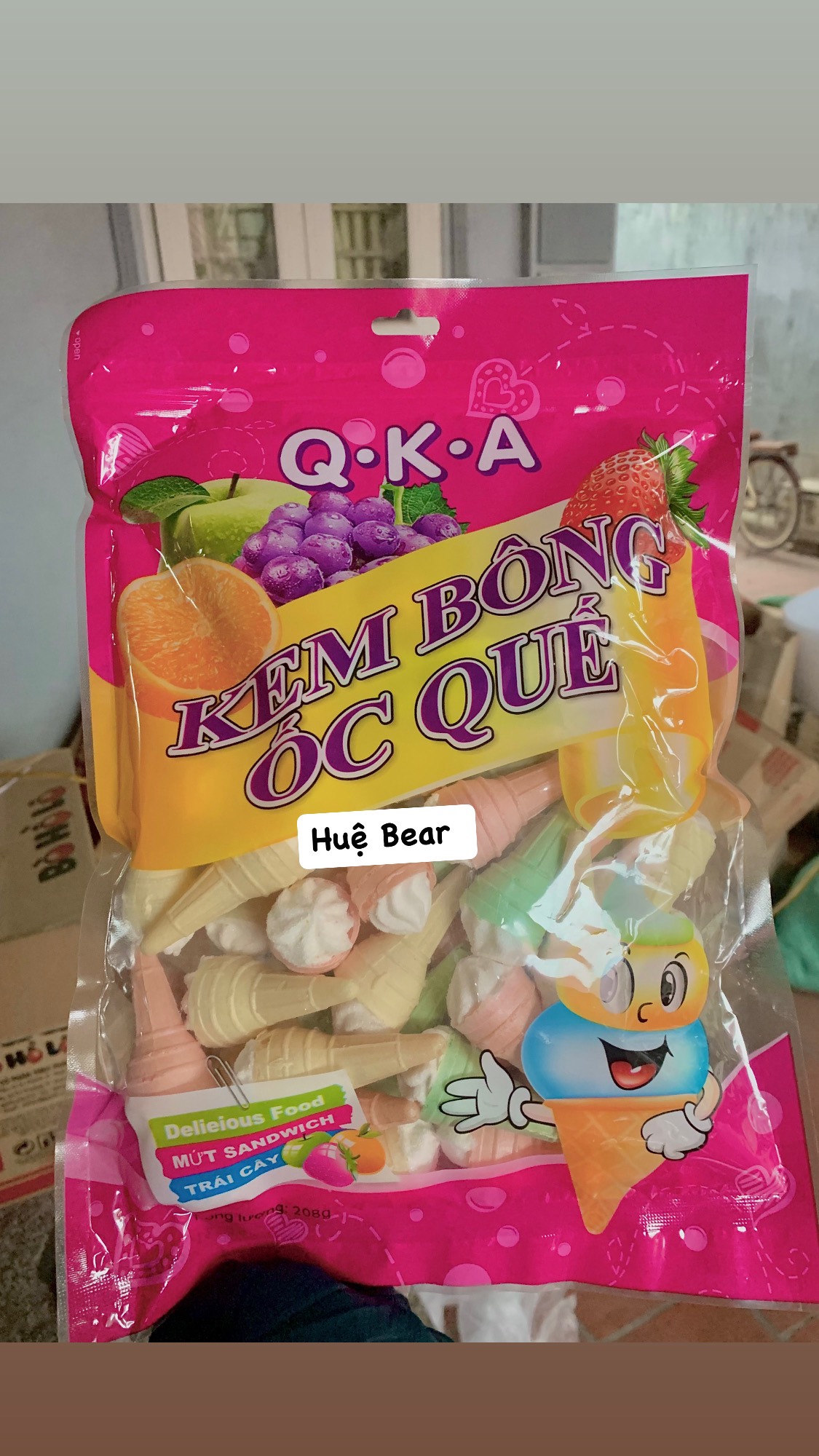 Bịch kem bông ốc quế mứt sandwich trái cây 208g
