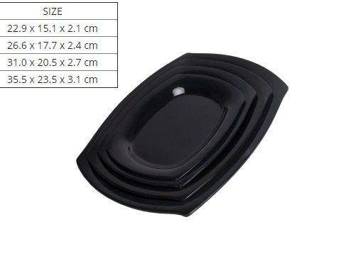 Dĩa Nhựa Oval Đen Bóng Nhiều Size