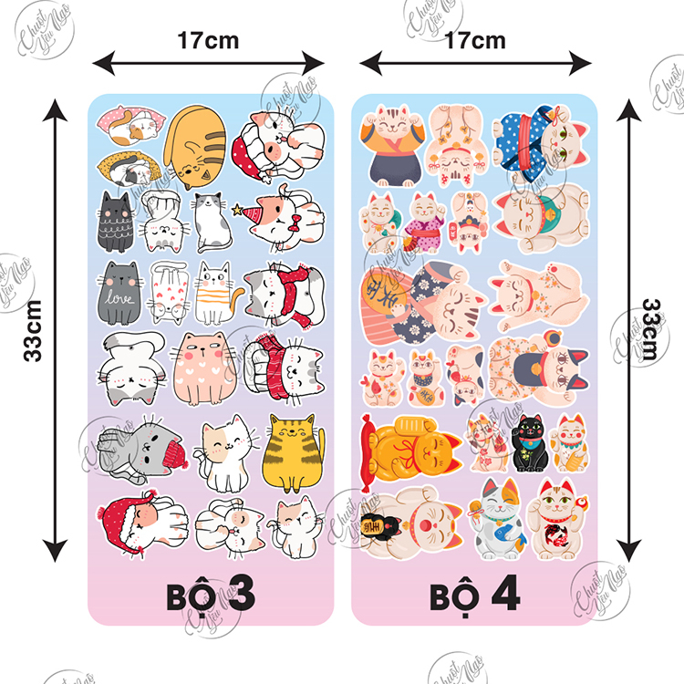 Bộ sticker con mèo dễ thương trang trí nón bảo hiểm laptop chất liệu chống thấm nước
