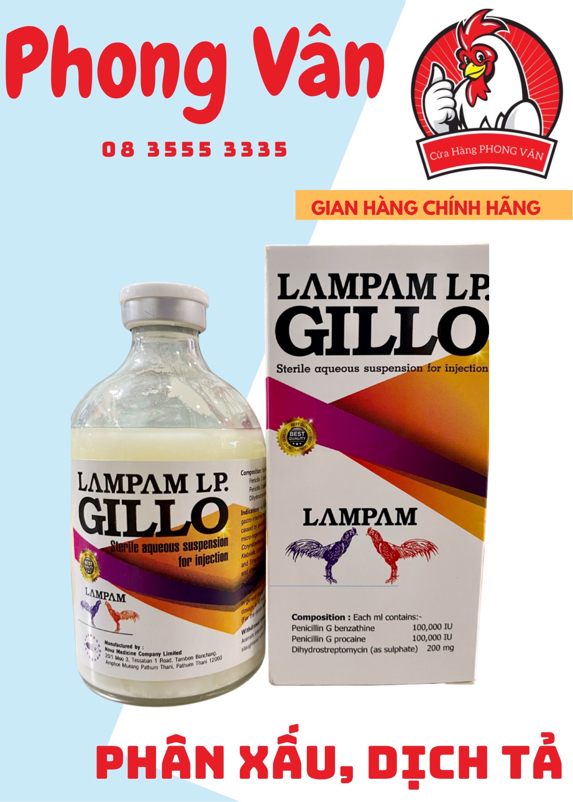 GILLO LAMPAM - BÁCH BỆNH CHO GÀ ĐÁ (Chai 100ml)