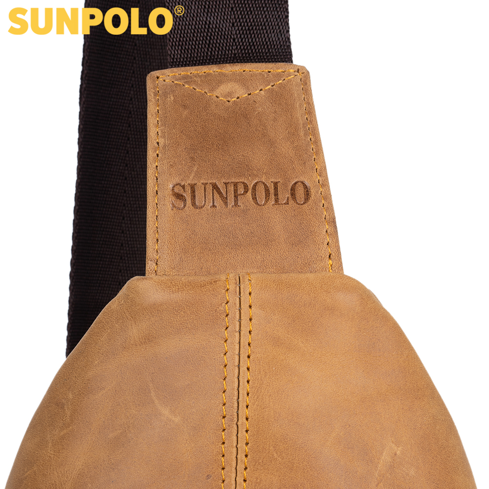 Men Leather Chest Bag SUNPOLO STU103 (Brown)