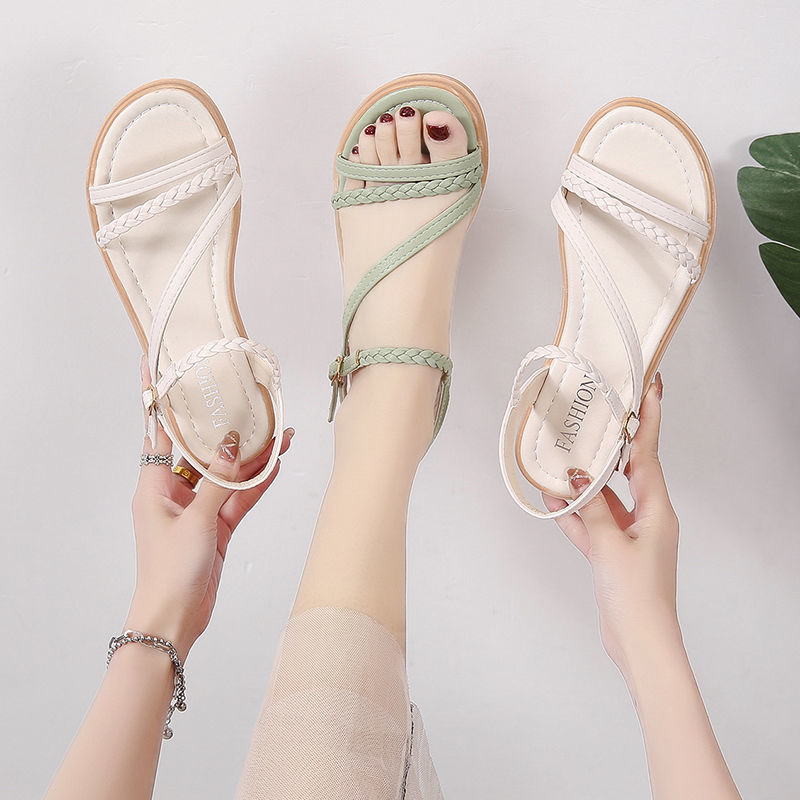 Echo Times Shoes StoreMùa hè 2024, mẫu dép mới của nữ phiên bản Hàn Quốc với những chiếc giày dệt lộ liễu nữ tính, thanh lịch, giản dị