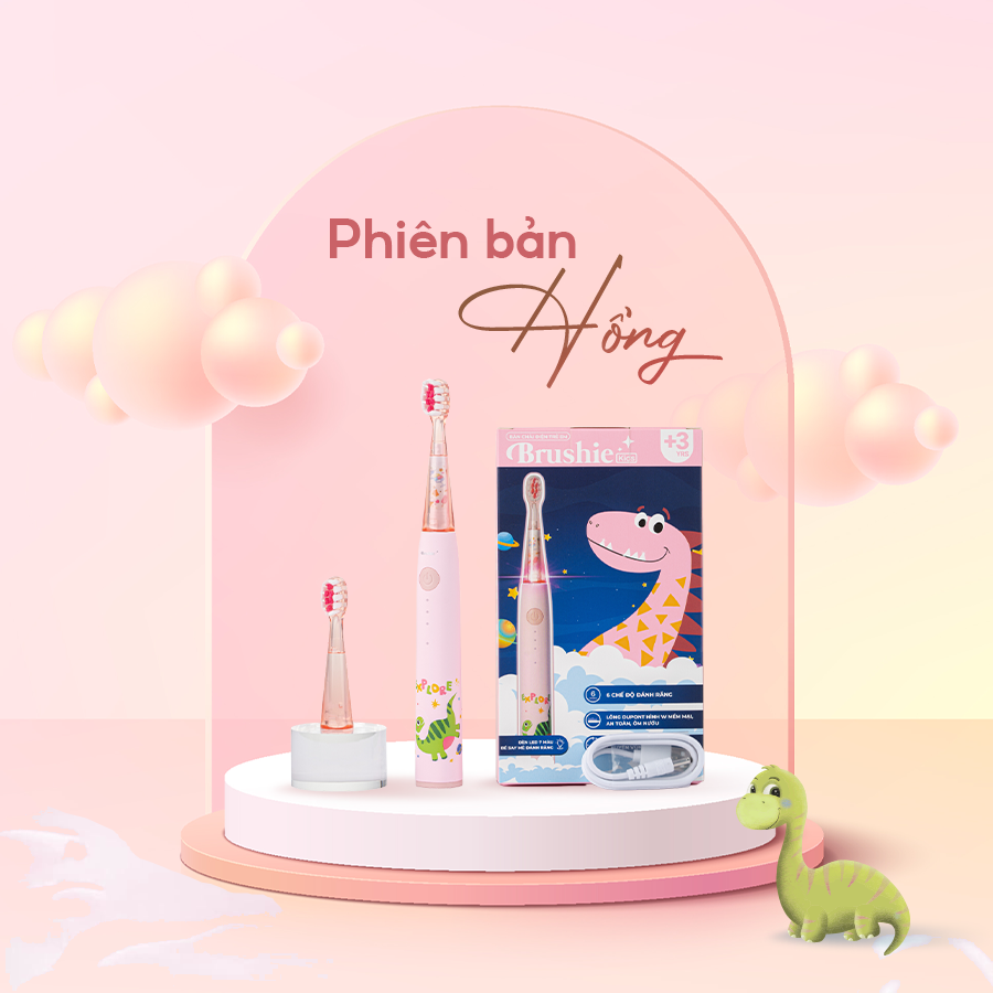 Bàn chải điện cho bé BRUSHIE KIDS bàn chải điện trẻ em đầu lông chải mềm mượt 3 chế độ làm sạch răng an toàn