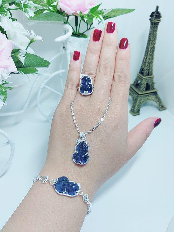 Bộ trang sức bạc ta tỳ hưu nghê đá phong thủy