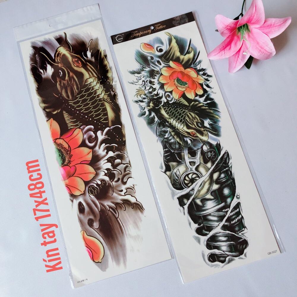 [HCM]Combo 2 tấm hình xăm dán cá chép hoa kín tay màu 17x48cm- tặng bắp tay 15x21cm