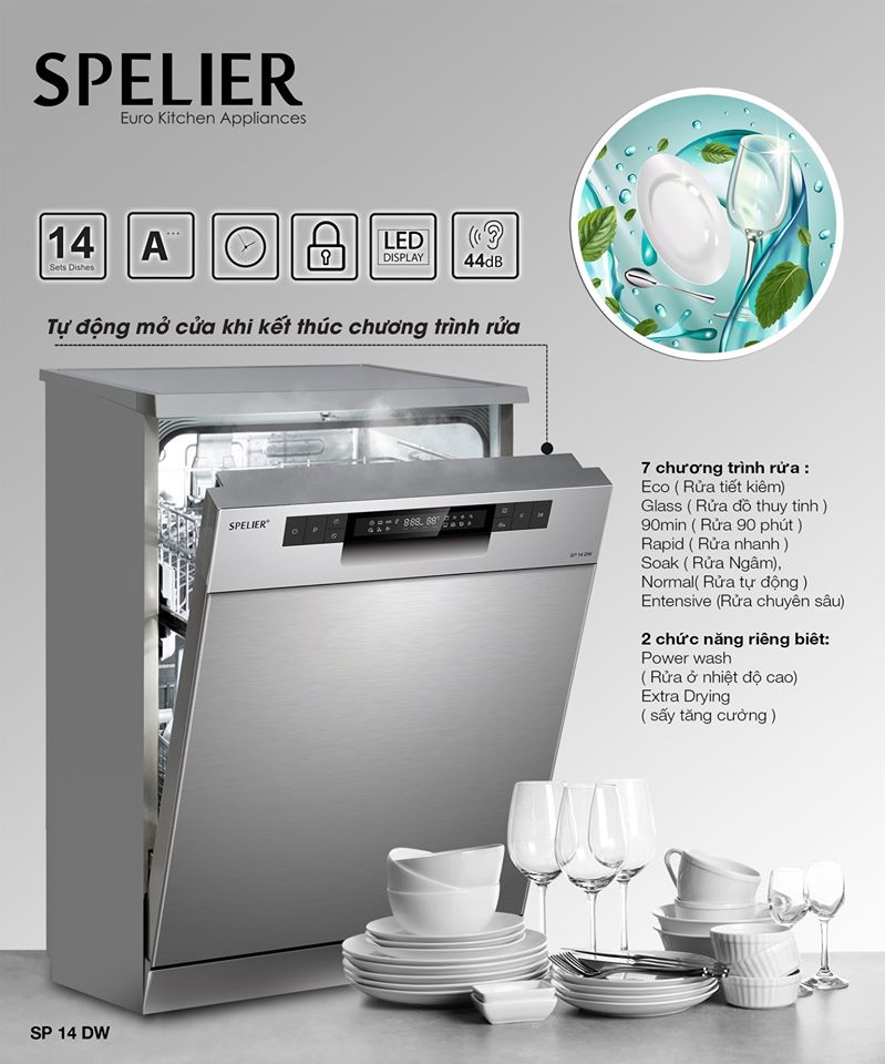 [Trả góp 0%]Máy rửa bát Spelier SP-14DW (14 Bộ) - HÀNG CHÍNH HÃNG
