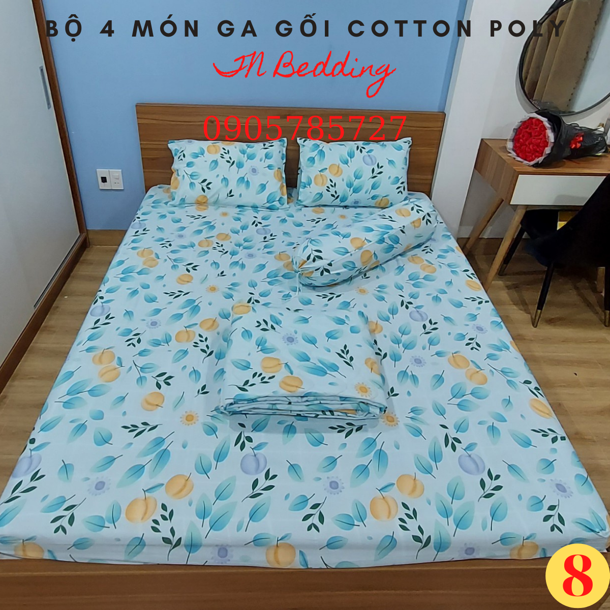 [Siêu rẻ] Bộ  Ga Gối Coton Poly 4 món( ga, 2 vỏ gối nằm, 1 vỏ gối ôm)