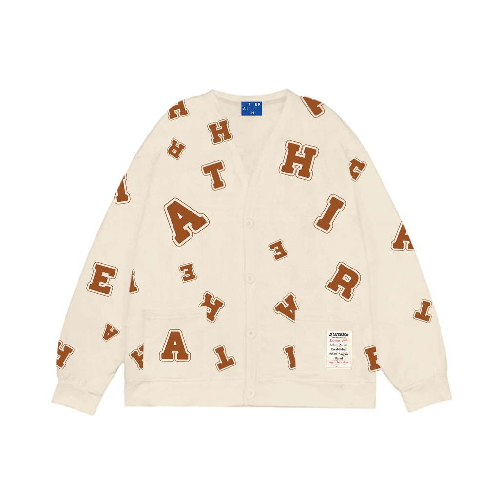 AITHER STUDIO Áo khoác MONO CARDIGAN in họa tiết thương hiệu màu Kem