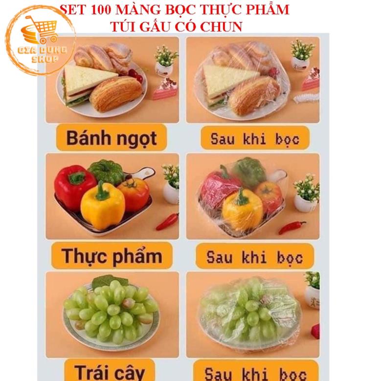 Màng Bọc Thực Phẩm Co Giãn Có Chun Hình Túi Gấu (Set 100 Chiếc)