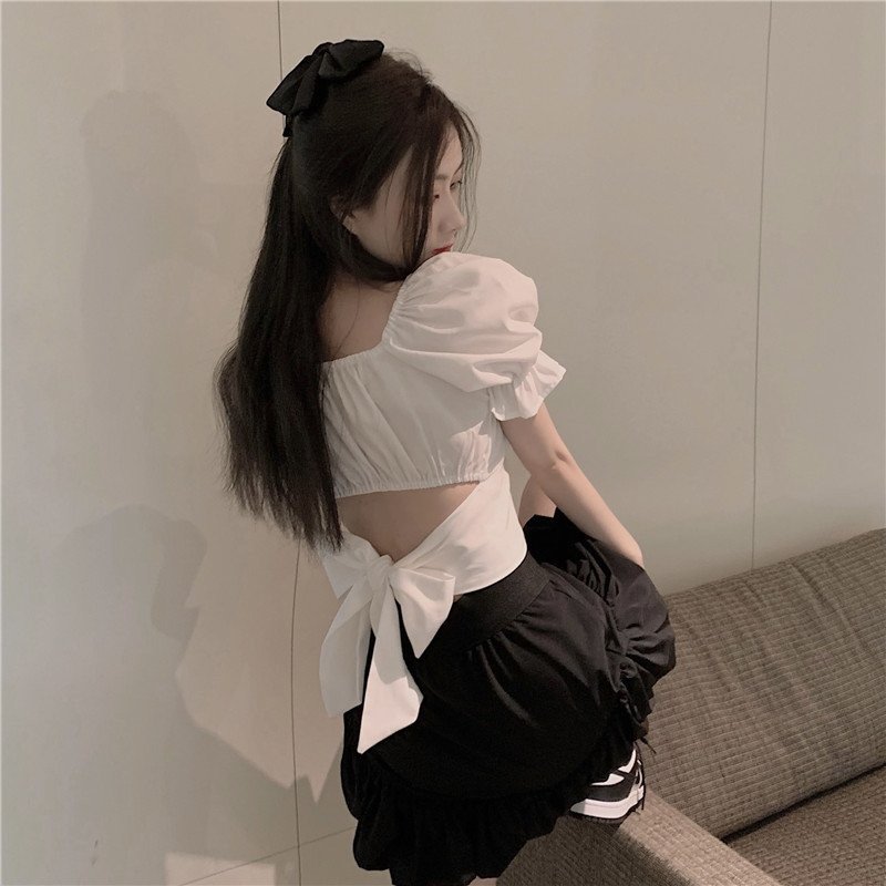 Áo kiểu nữ croptop thắt nơ lưng siêu cute - TT5
