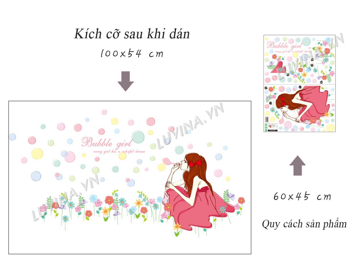 [HCM]Decal dán tường Cô gái thổi bong bóng