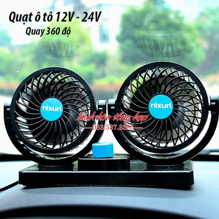 Quạt ô tô, quạt mini ô tô, quạt đôi mini, quạt điện đôi quay 360 độ, quạt ô tô 12V, quạt ô tô 24V, quạt điện, quạt điện trên ô tô