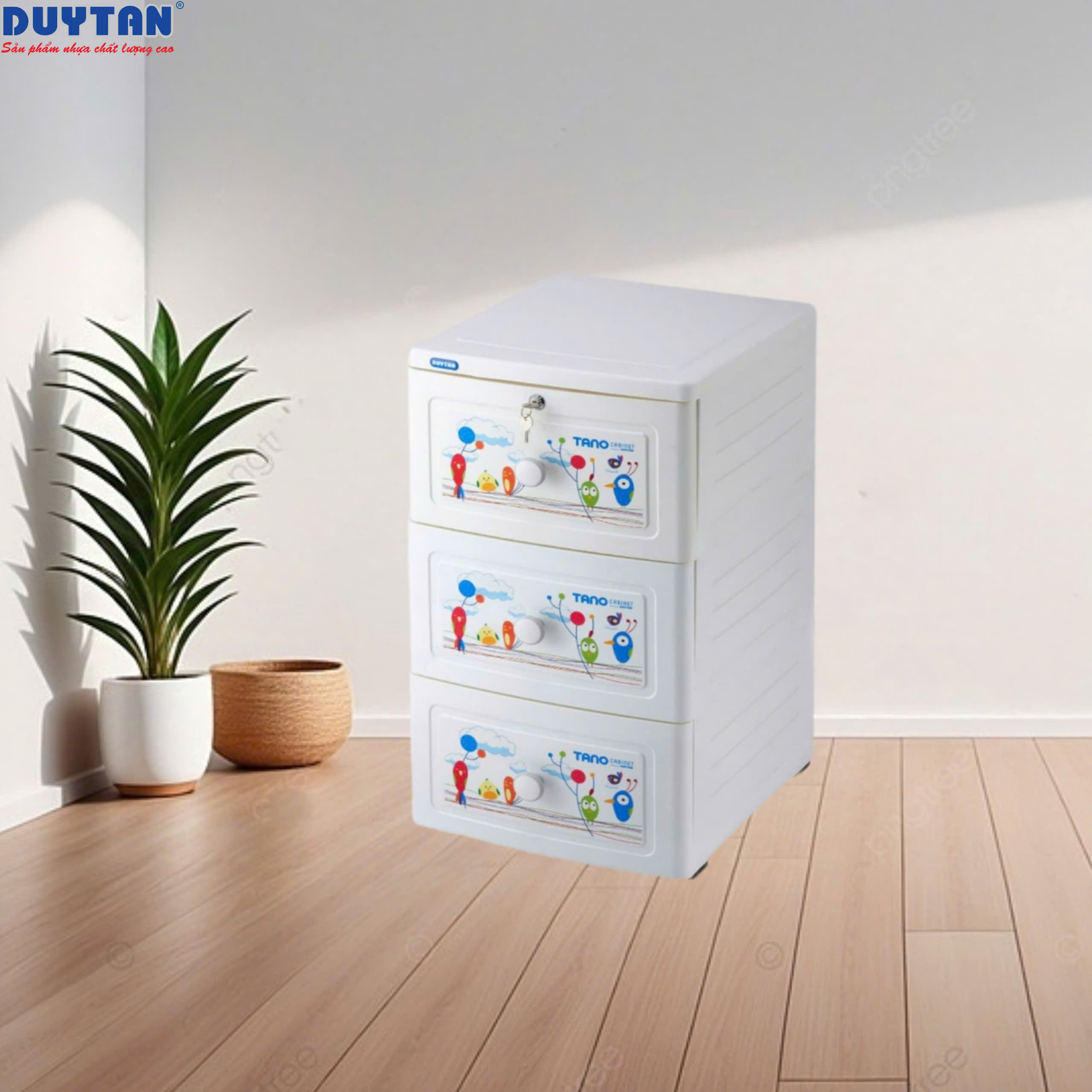 Tủ Duy Tân Tano 3 Ngăn, Có Bánh Xe Di Chuyển Tiện Lợi