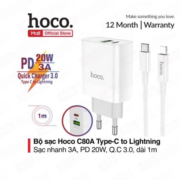 ✠™☼ Bộ Sạc Nhanh Iphone Hoco C80A 2 Cổng PD 20W QC 3.0 Cho iPhon 11/12/13 ProMax/X/ 8/7plus - Bảo Hành 6 Tháng
