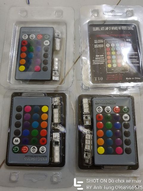 Bộ 2 Đèn Led Demi Remote T10 Chớp Đổi Mầu Cực Chấ
