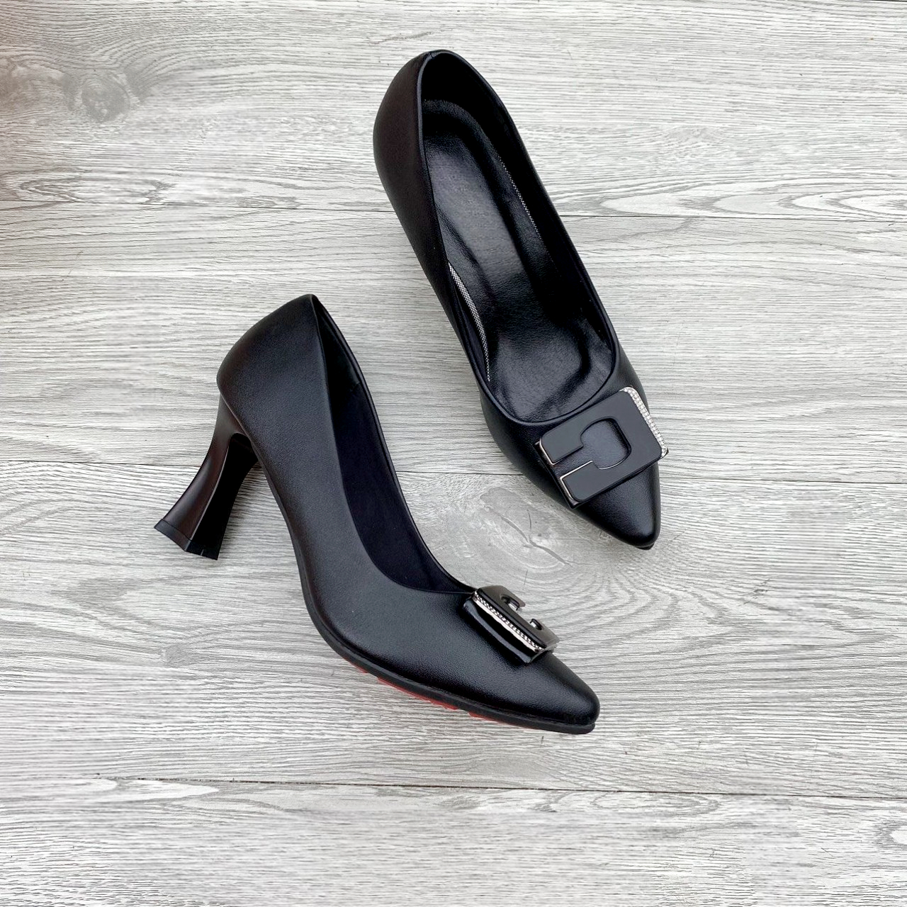 Giày cao gót mũi nhọn gót loe đính mác 5 cm, 7cm