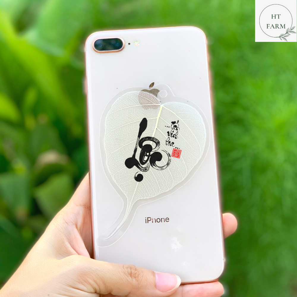 Lá Bồ Đề thư pháp - chữ Lộc (Cầu Tài Lộc – May mắn – Bình An, Ốp điện thoại, Hàng loại 1)