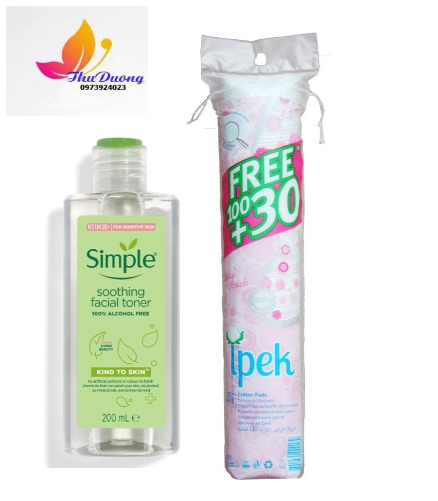 Combo Nước hoa hồng Simple 200ml và Bông tẩy trang Ipek 130 miếng