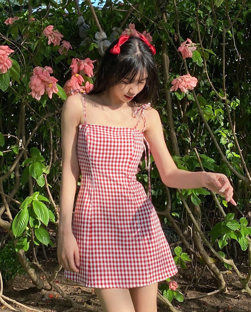 DALLA Đầm dây caro chữ A (D11)
