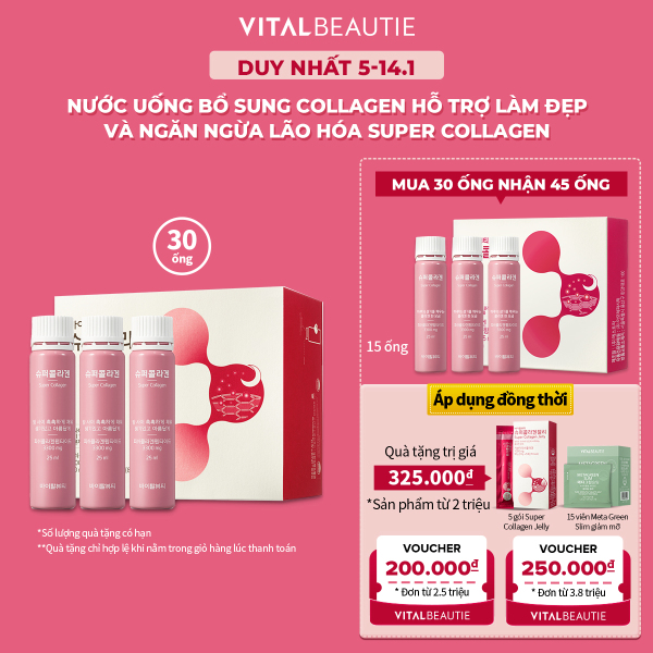 Nước Uống Bổ Sung Collagen Hỗ Trợ Làm Đẹp Và Ngăn Ngừa Lão Hóa Vital Beautie Super Collagen (30 Ống) giá rẻ