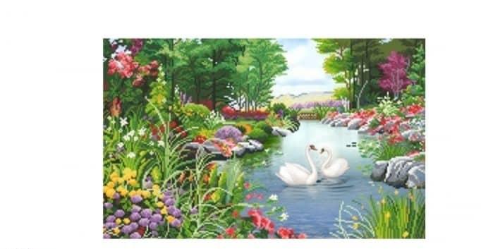 [HCM]Tranh thêu chữ thập Uyên Ương Hạnh Phúc  LV3077 kích thước nhỏ 63x43cm