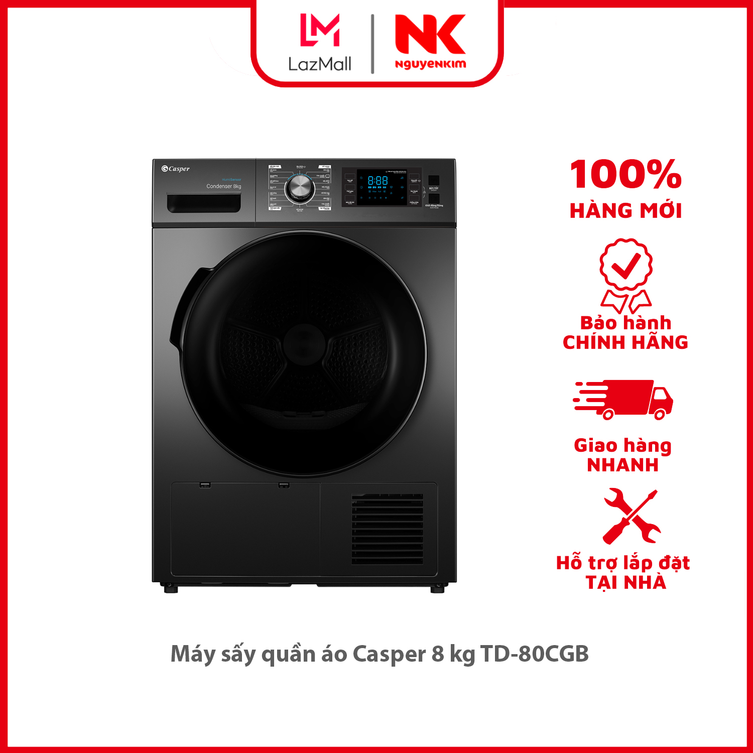 Máy sấy quần áo casper 8 kg td-80cgb