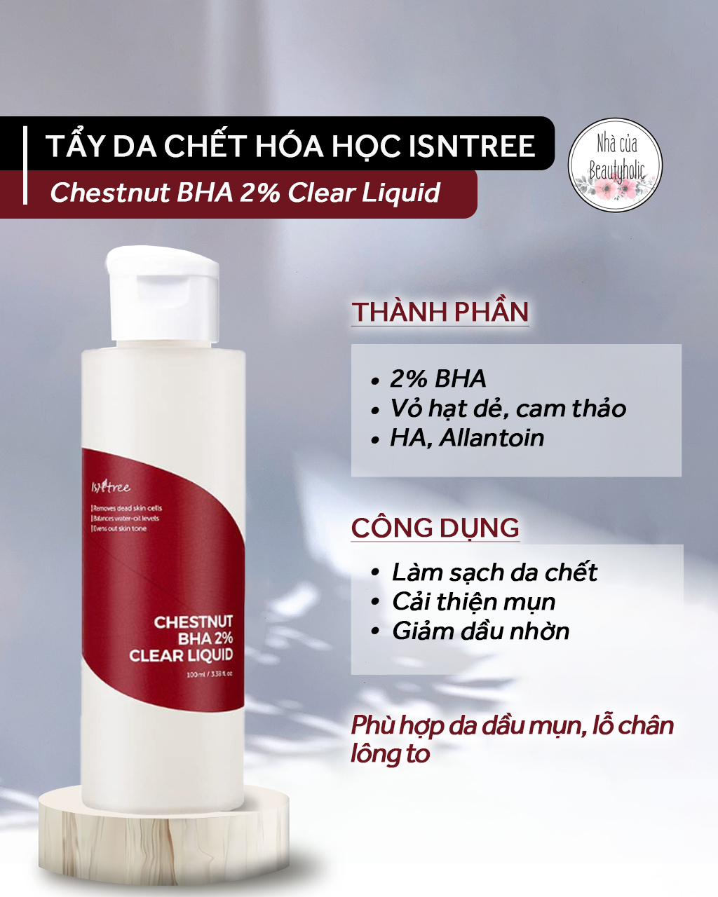 Tẩy da chết hóa học isntree chesnut bha 2% clear liquid