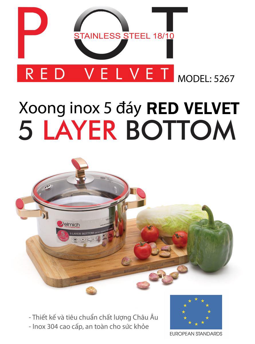 Nồi Inox 304 Cao Cấp Elmich RED VELVET EL5269 Size 22Cm - Bảo Hành 5 Năm