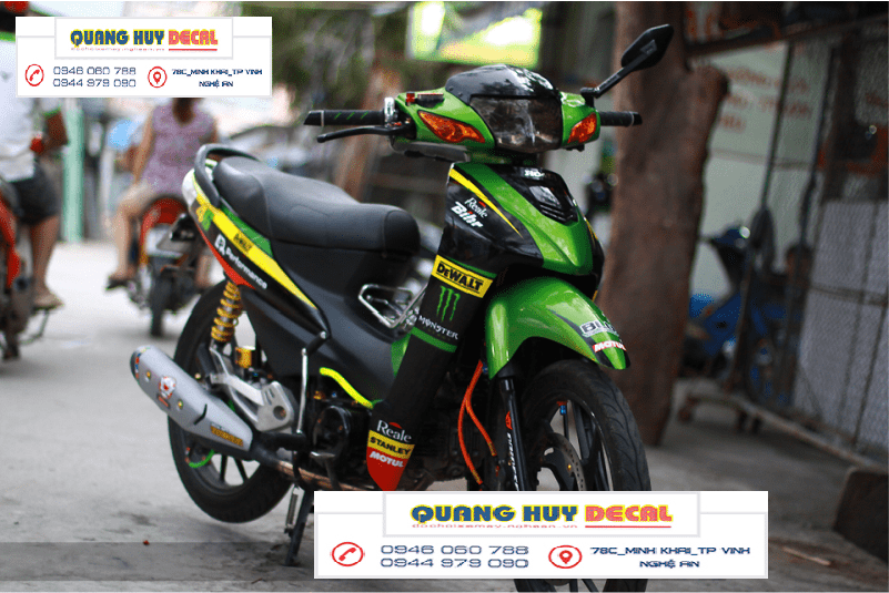 Tem trùm xe wave alpha 100 xanh lá đen vàng monster (đời 2006 - 2016) - Độ dán team trùm decal xe máy wave alpha 100 xanh lá đen vàng monster - Team trùm decal xe máy wave rẻ đẹp và chất