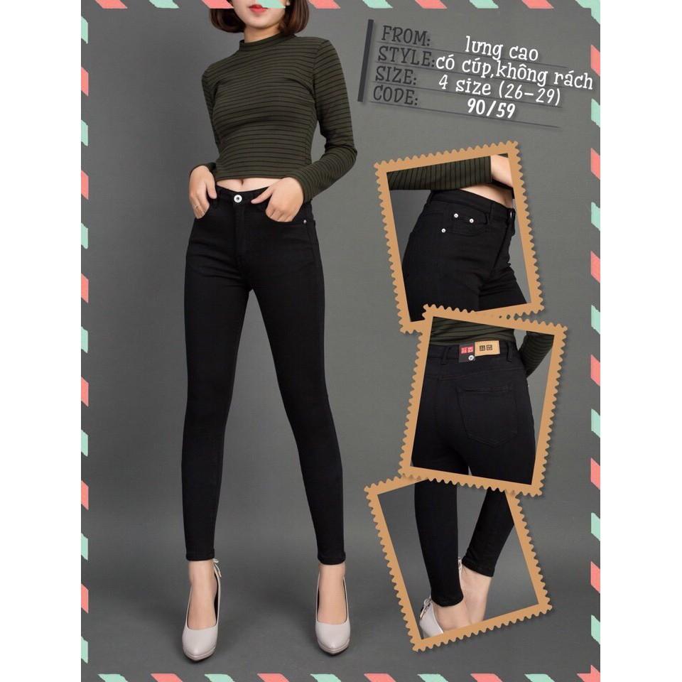Quần Jean Đen Trơn Nữ Lưng Cao Hàng Co Giãn Mạnh