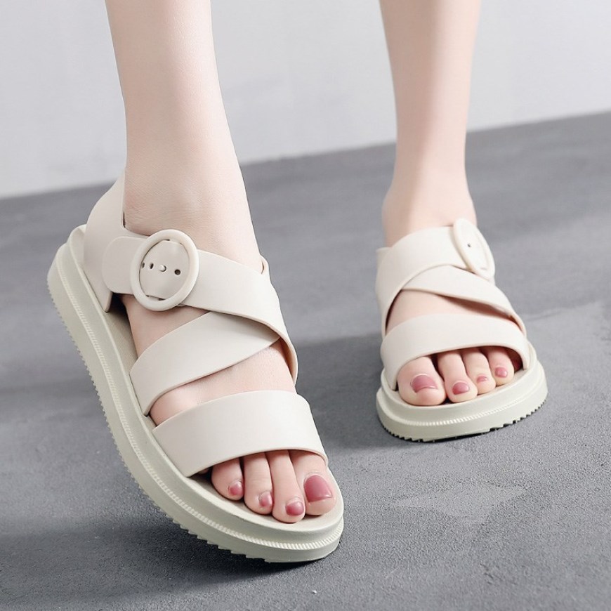 Dép quai ngang nữ sandal hè đi mưa không không thấm nước đế bằng êm ái chống trơn trượt-DG14, dép thời trang, dép đi mưa KRS2111 giá rẻ