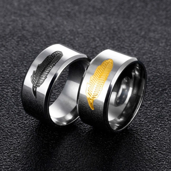 Nhẫn Nam Khắc Hình Chiếc Lá Titan Ko Đen TT 1385