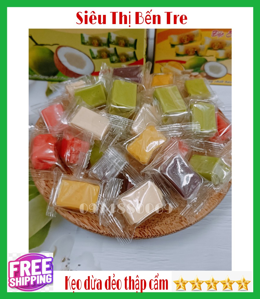 (FREESHIP) 1kg Kẹo dừa dẻo thập cẩm Bến Tre- đồ ăn vặt