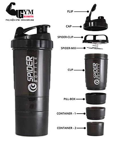 Bình lắc 3 ngăn bình nước tập gym Spider Bottle