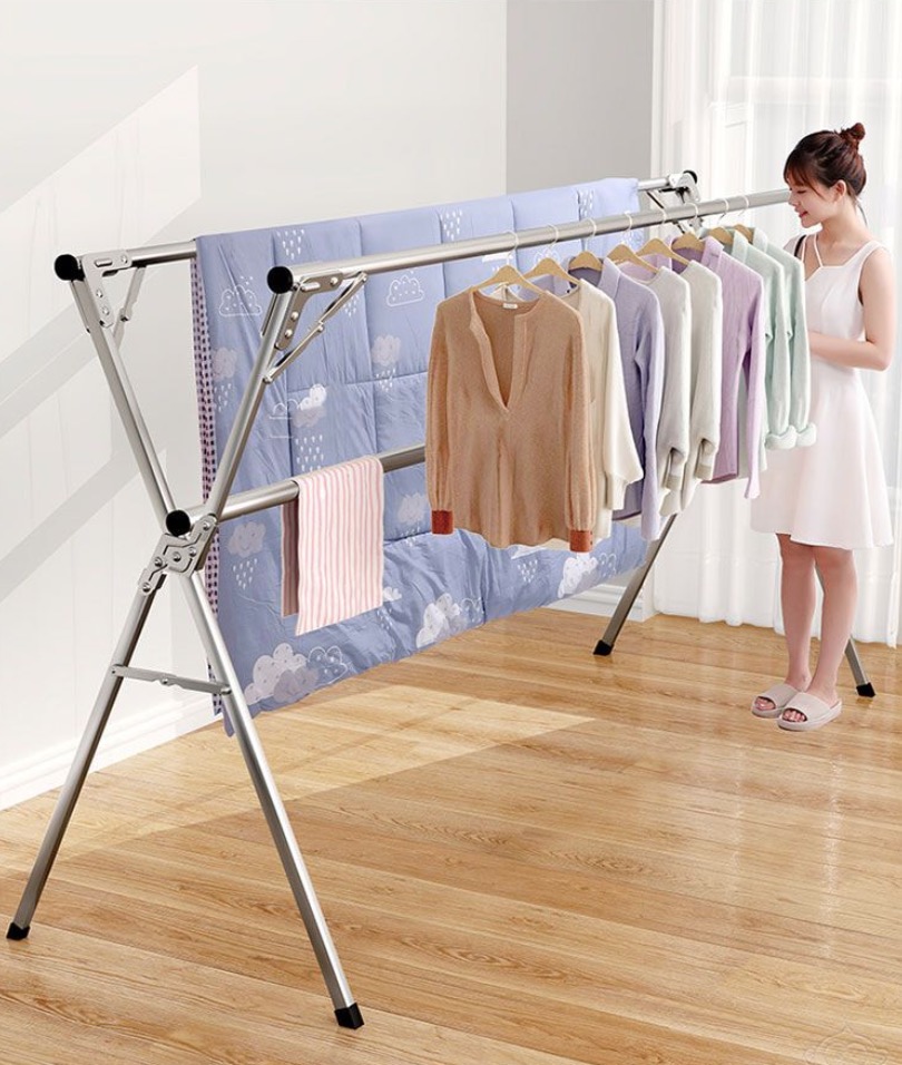 Hanrui - Giàn phơi quần áo inox kiểu gập. Phơi chăn, phơi quần áo chỉ 1 giàn là đủ. Tết kiệm không gian.