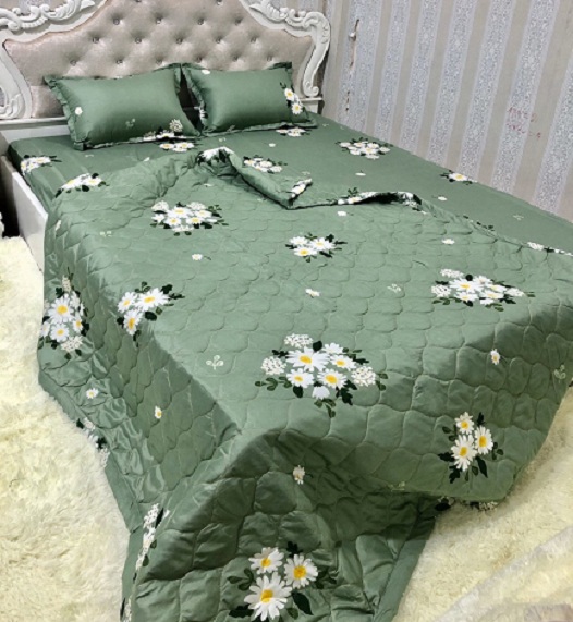 (FreeShip MAX) Set Ga Gối Cotton ( 1 ga bọc và 2 áo gối nằm) Mẫu Chùm Cúc Nhí