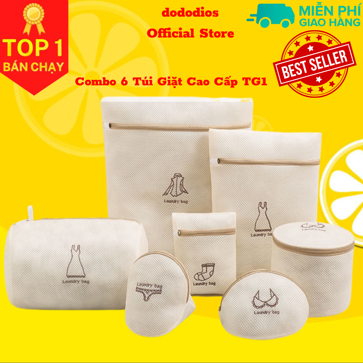Túi Lưới Giặt Đựng Quần Áo, Đồ Lót Trong Máy Giặt - Túi Giặt Bảo Quản Quần Áo,Túi lưới giặt quần áo đồ lót máy giặt màu be có khóa 3 lớp hình thêu phân loại đồ giặt tiện lợi gia đình - Combo 6 túi giặt TG1