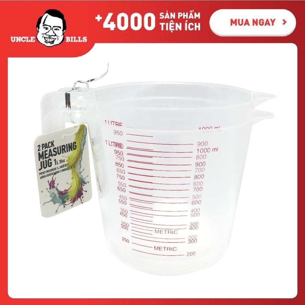Bộ 2 ca đo lường 1000ml UBL KA0187 (Trắng) chất liệu nhựa PP bền bỉ, thiết kế trong suốt cũng những vạch đo rõ ràng