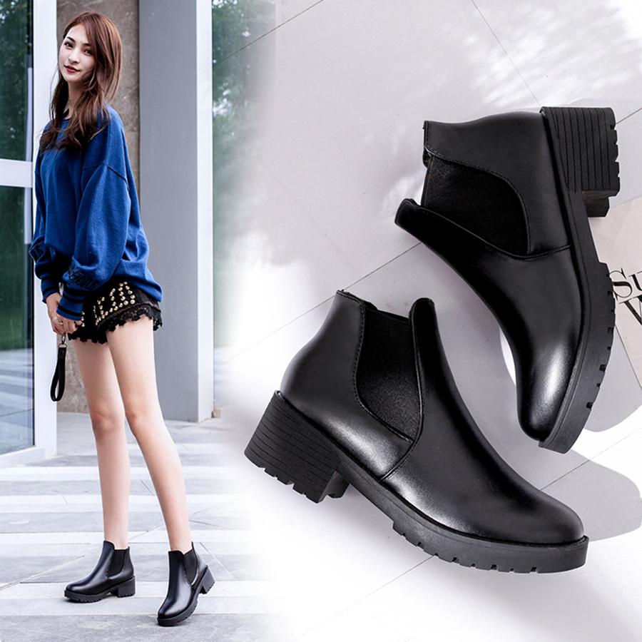 Giày boot chelsea nữ trơn 4 phân cá tính, nhẹ, mang êm S402