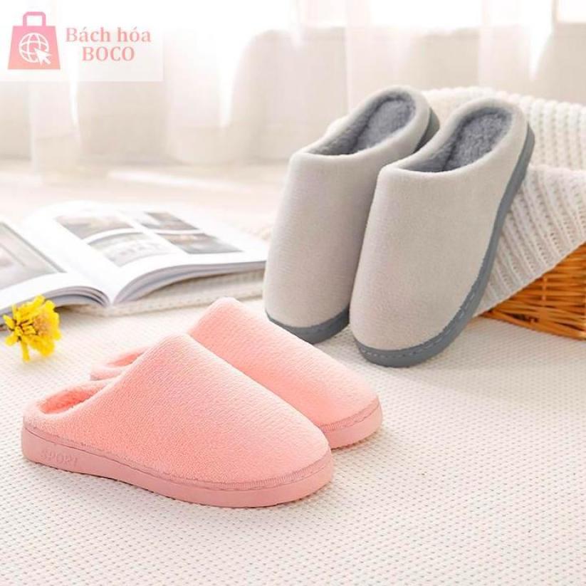 Dép bông đi trong nhà đế chống trượt vải cotton Nhật Bản phủ lông mềm mịn, êm ái, giữ ấm mùa đông (size 37-39) giá rẻ
