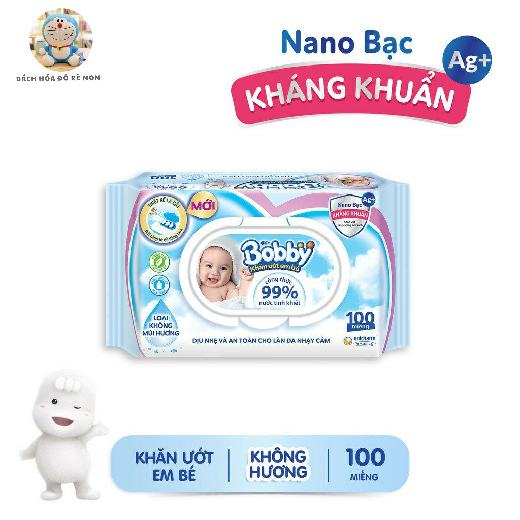 Khăn ướt Bobby không mùi gói 100 tờ
